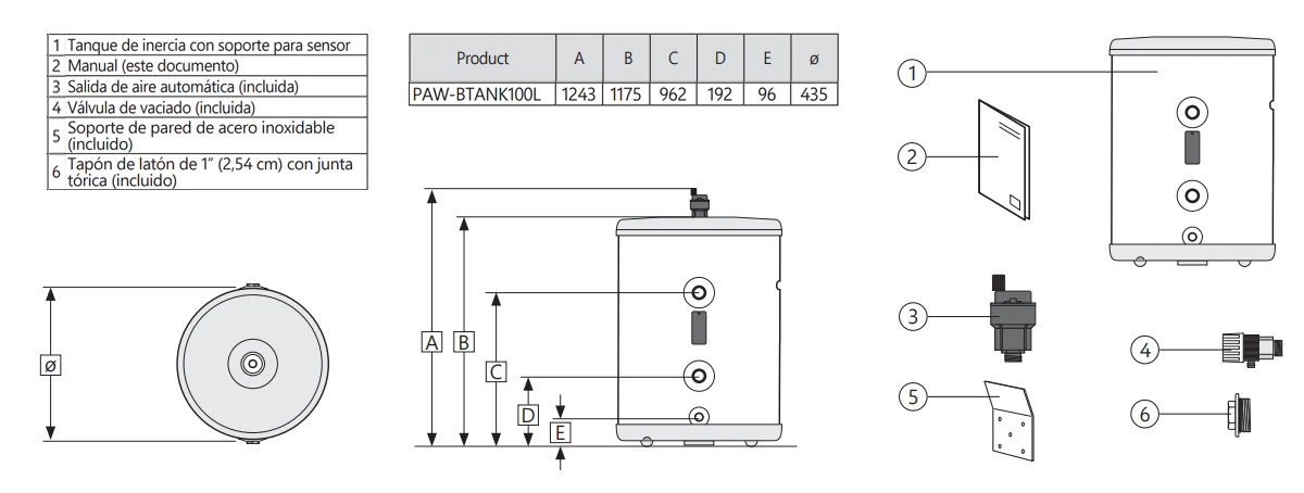 Panasonic PAW-BTANK100L esquema de dimensiones y conexiones
